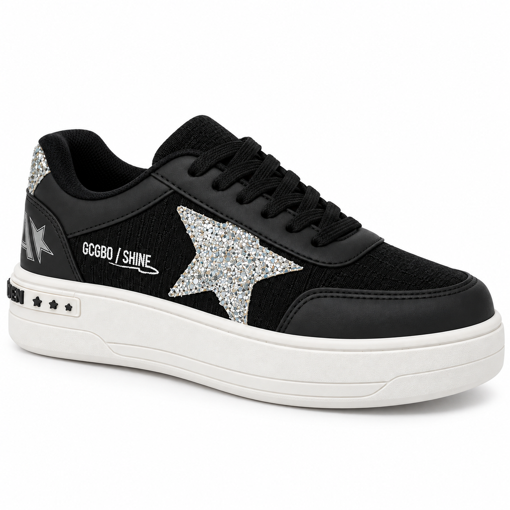 Mia Maria 7020 Siyah Gümüş Kadın Sneaker – Taşlı Yıldız Detaylı