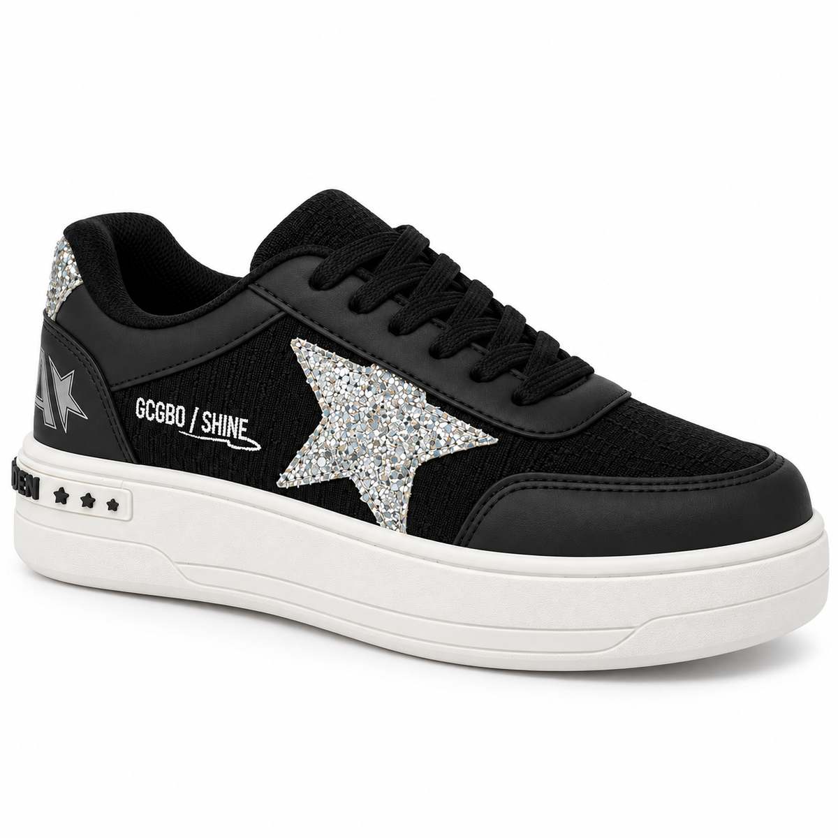 Mia Maria 7020 Siyah Gümüş Kadın Sneaker – Taşlı Yıldız Detaylı