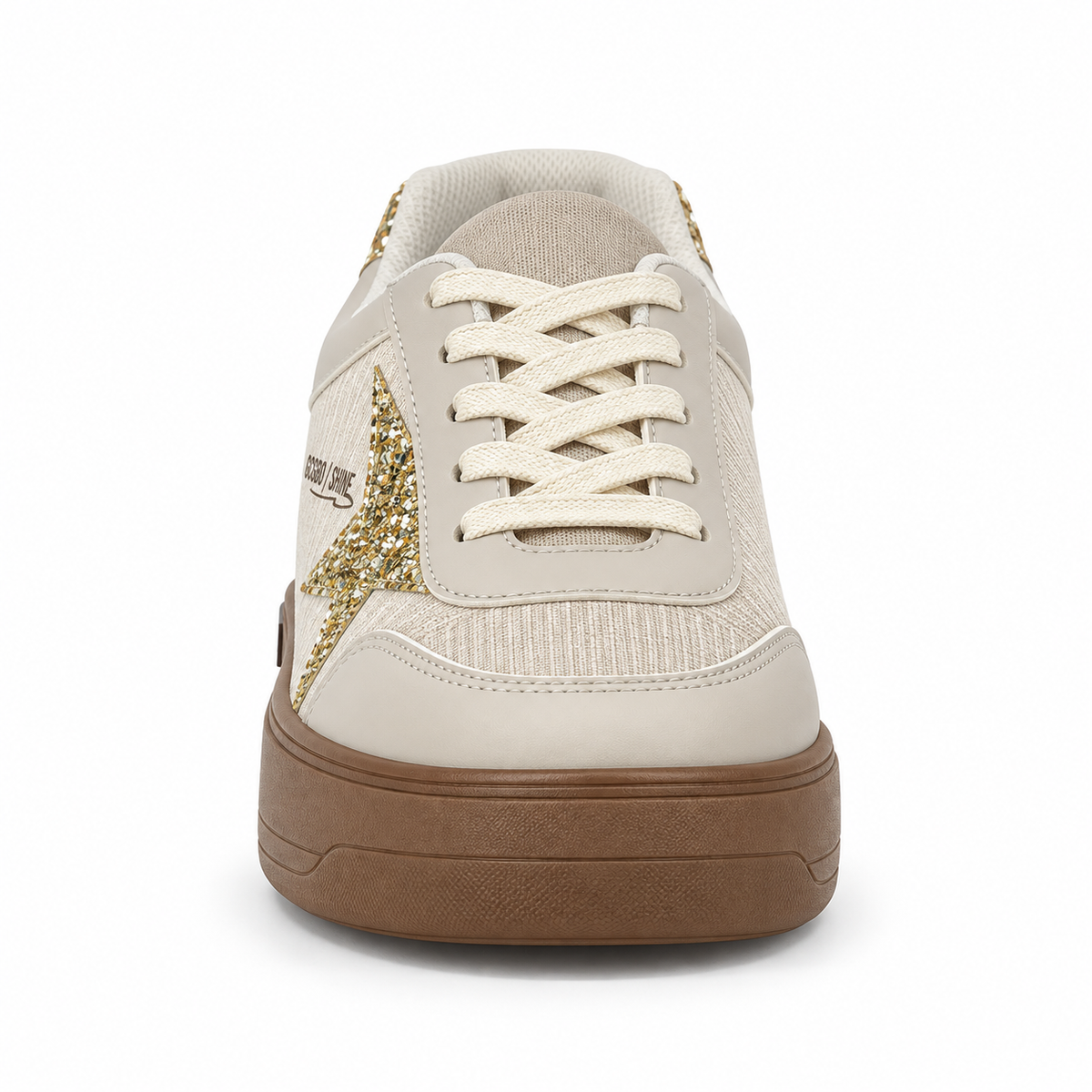 Mia Maria 7020 Bej Gold Kadın Sneaker – Taşlı Yıldız Detaylı