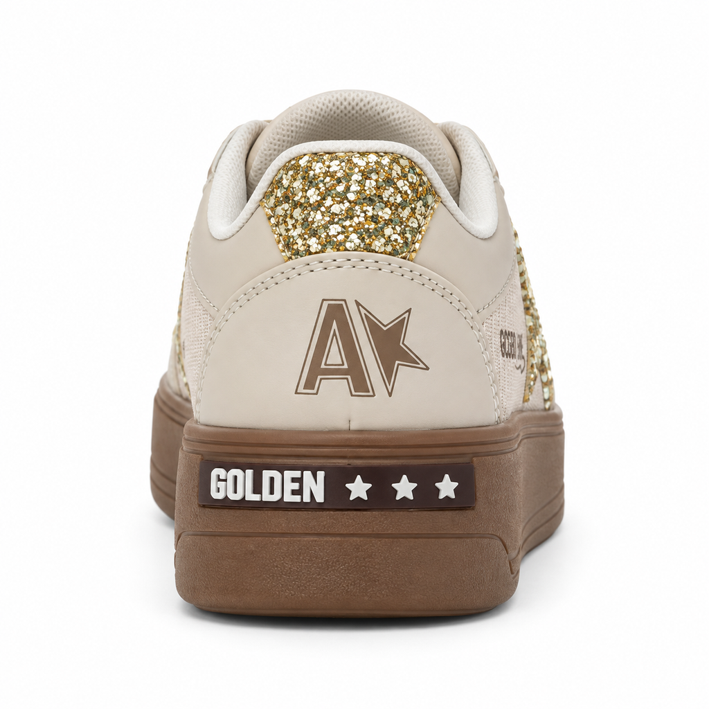 Mia Maria 7020 Bej Gold Kadın Sneaker – Taşlı Yıldız Detaylı