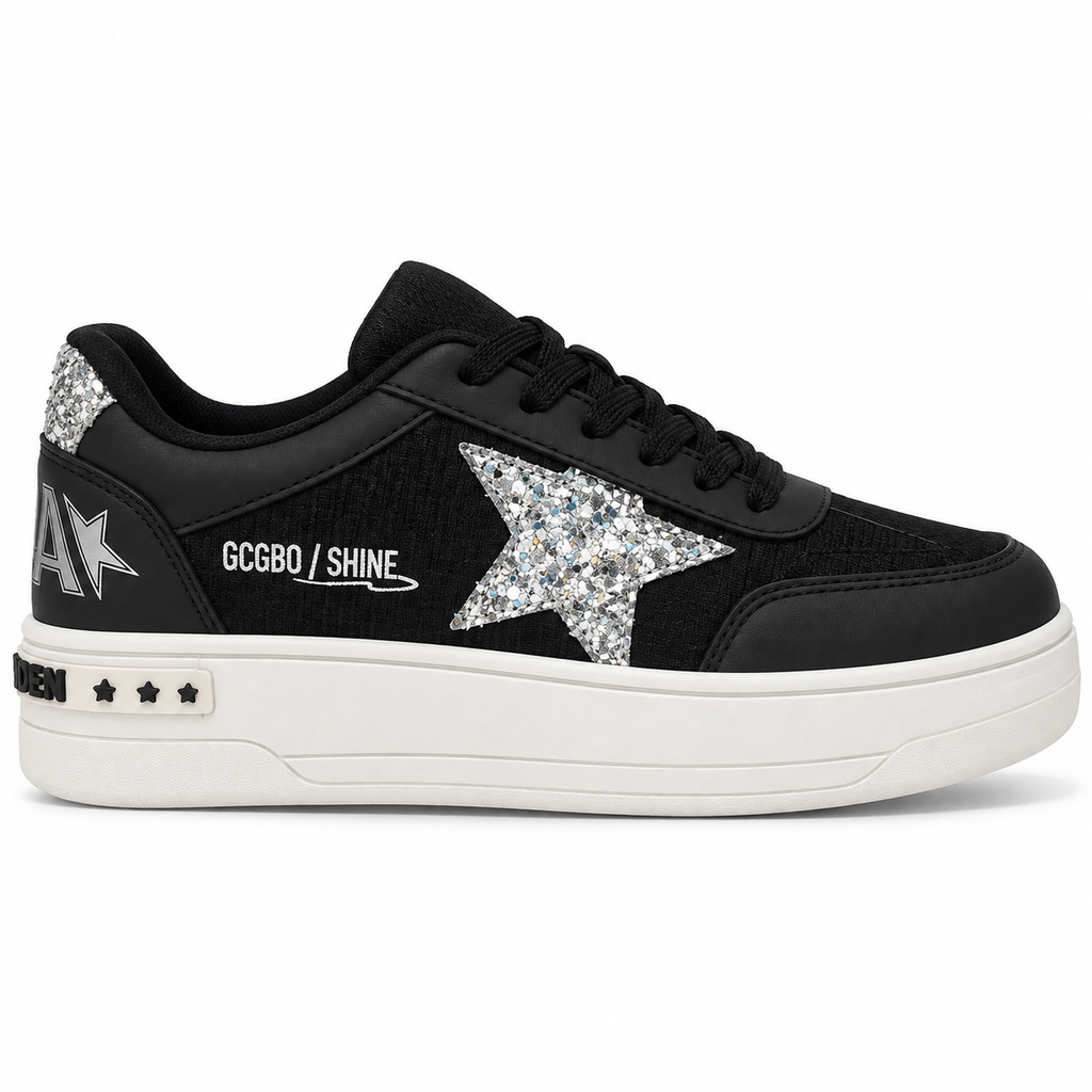 Mia Maria 7020 Siyah Gümüş Kadın Sneaker – Taşlı Yıldız Detaylı