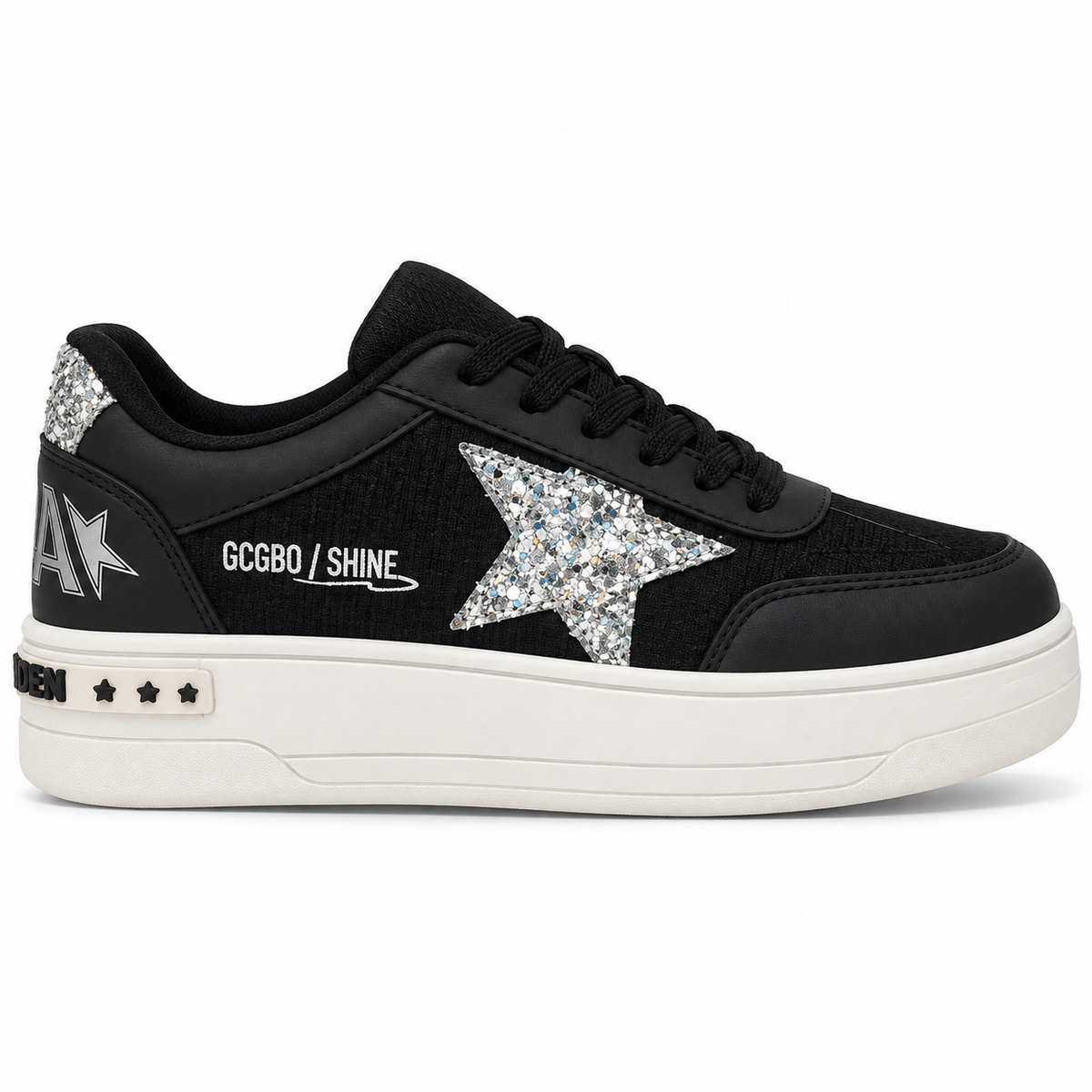 Mia Maria 7020 Siyah Gümüş Kadın Sneaker – Taşlı Yıldız Detaylı